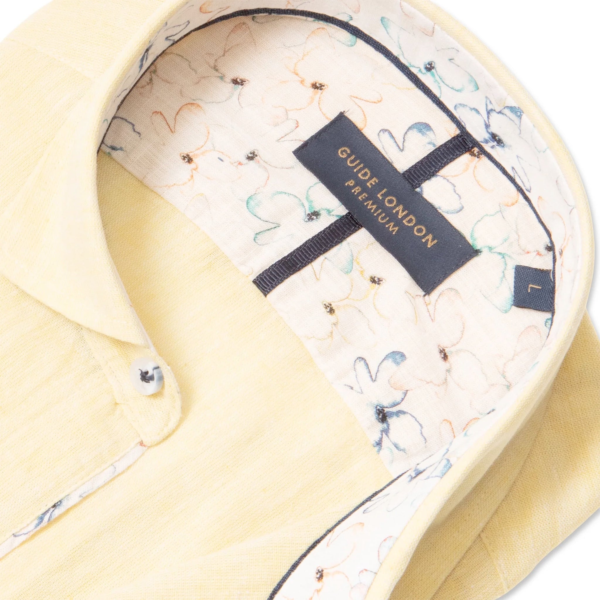 Guide London Linen Blend Lemon Short Sleeve Shirt