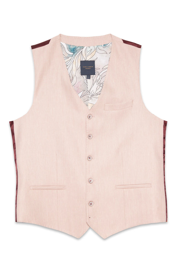 Guide London Linen Blend Soft Herringbone Pink Waistcoat