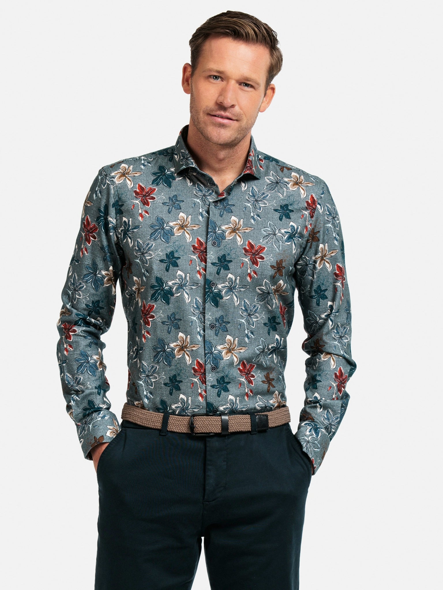 Giordano Light Grey with Floral Print Shirt