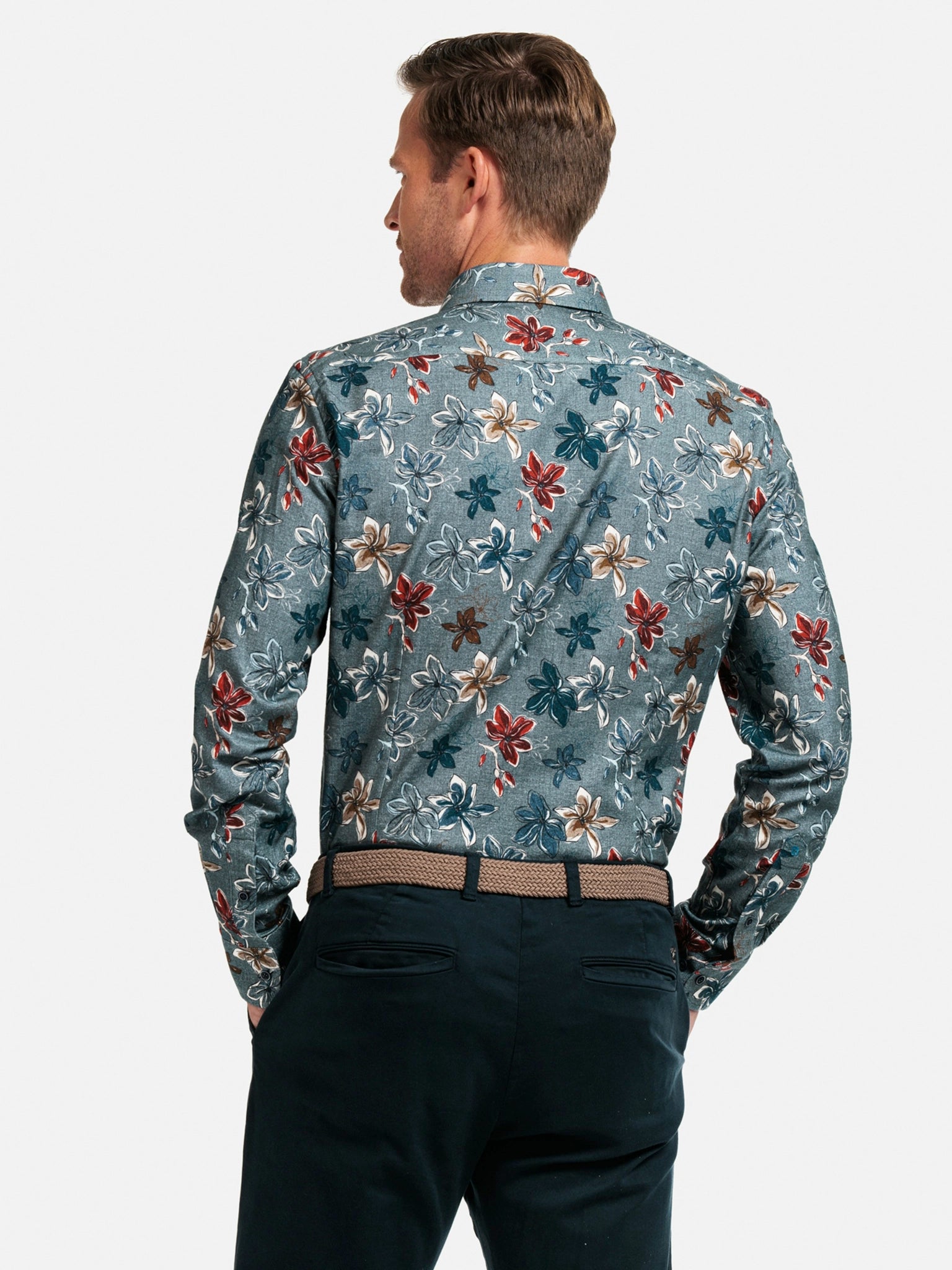 Giordano Light Grey with Floral Print Shirt