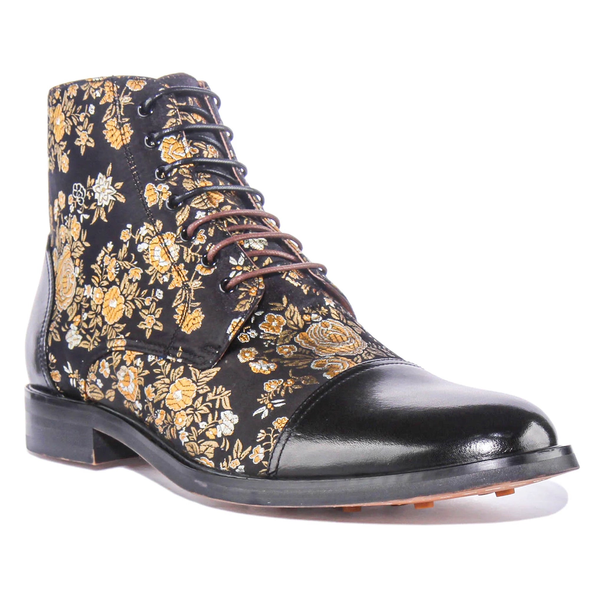 Adam Floral Ankle Boots in Black