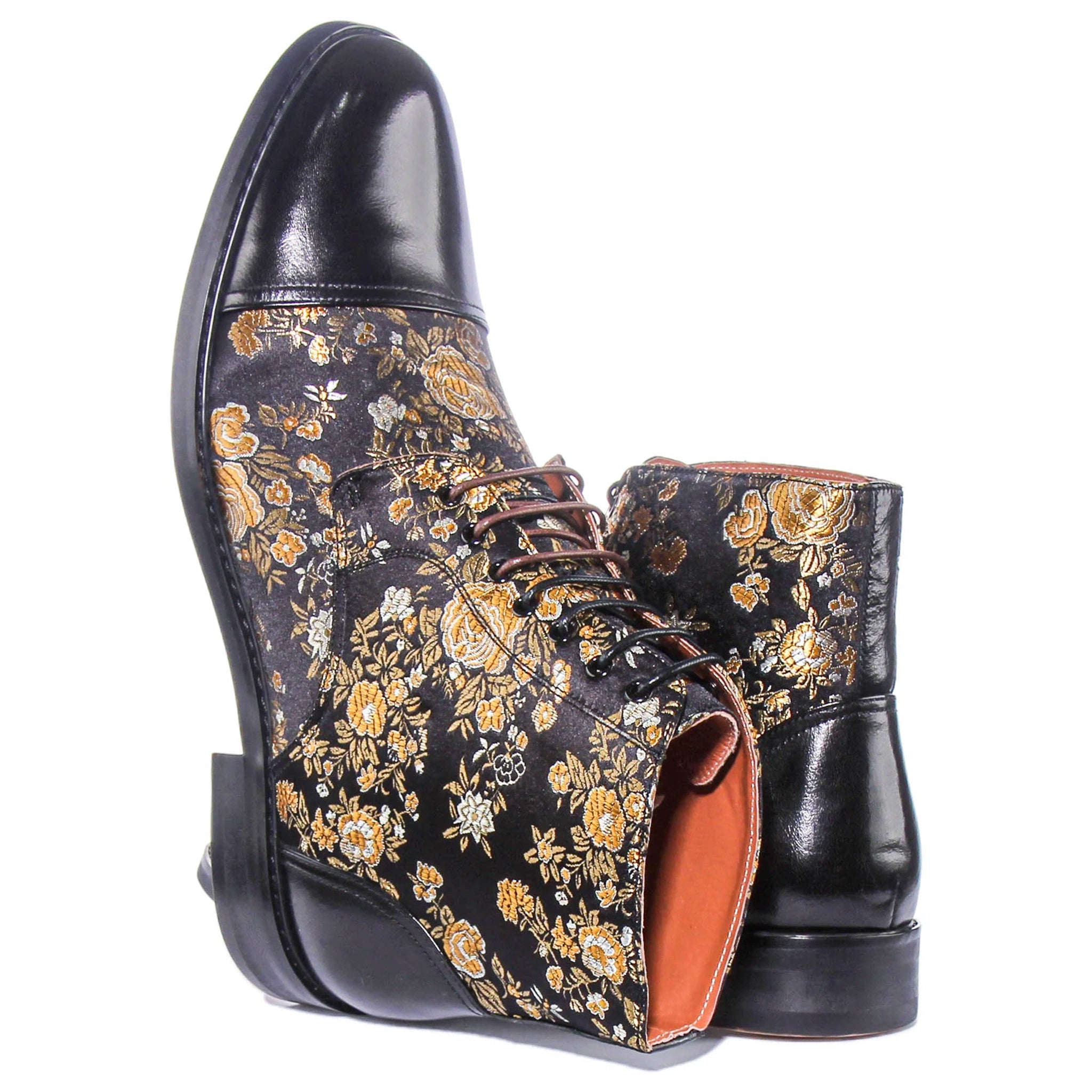 Adam Floral Ankle Boots in Black