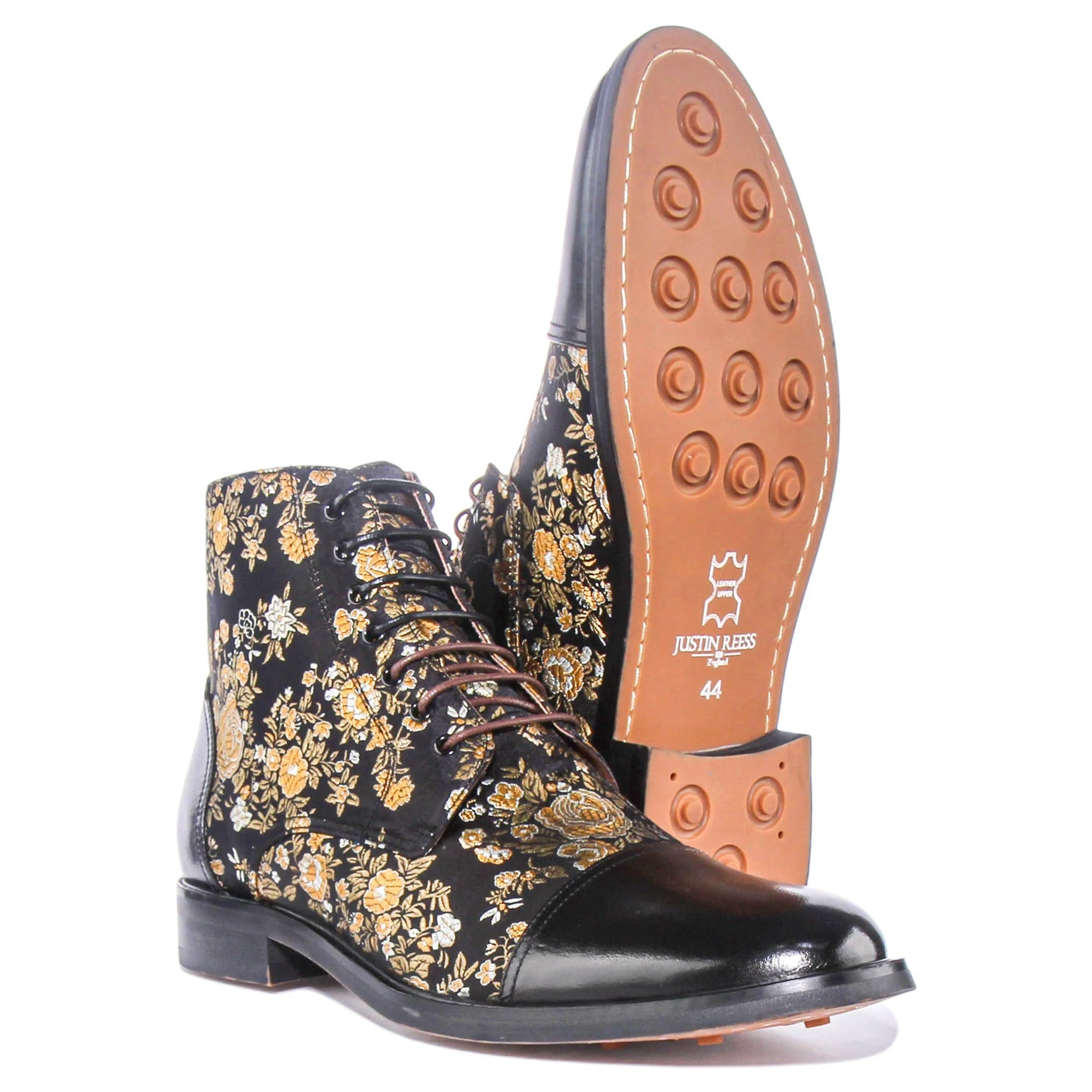 Adam Floral Ankle Boots in Black