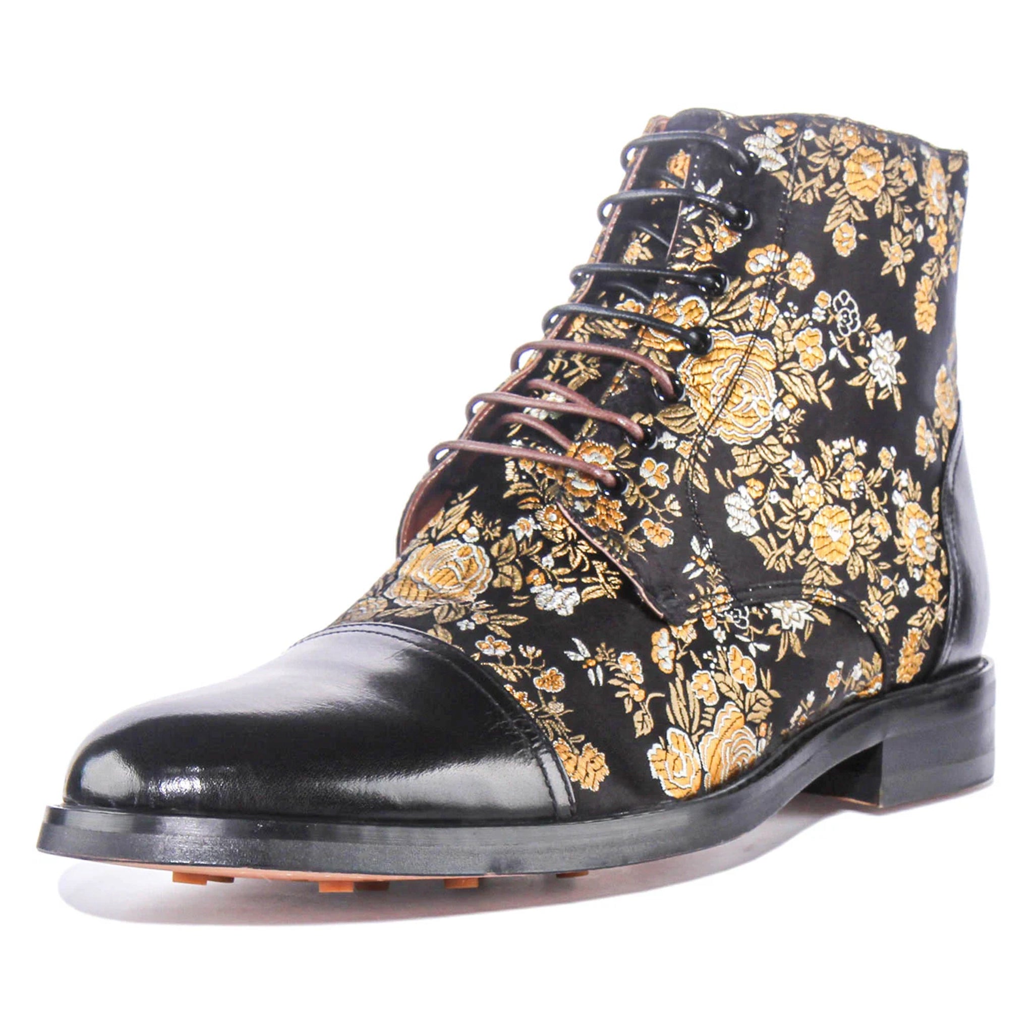 Adam Floral Ankle Boots in Black