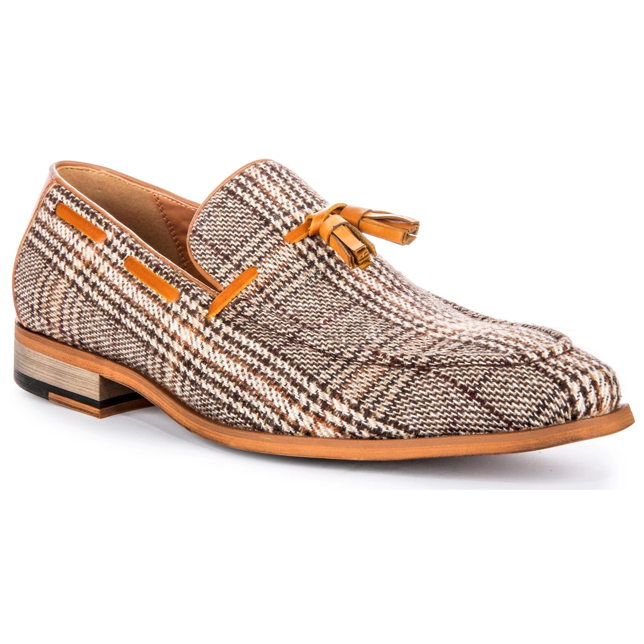 Albie Fabric Brown Beige Check Loafers