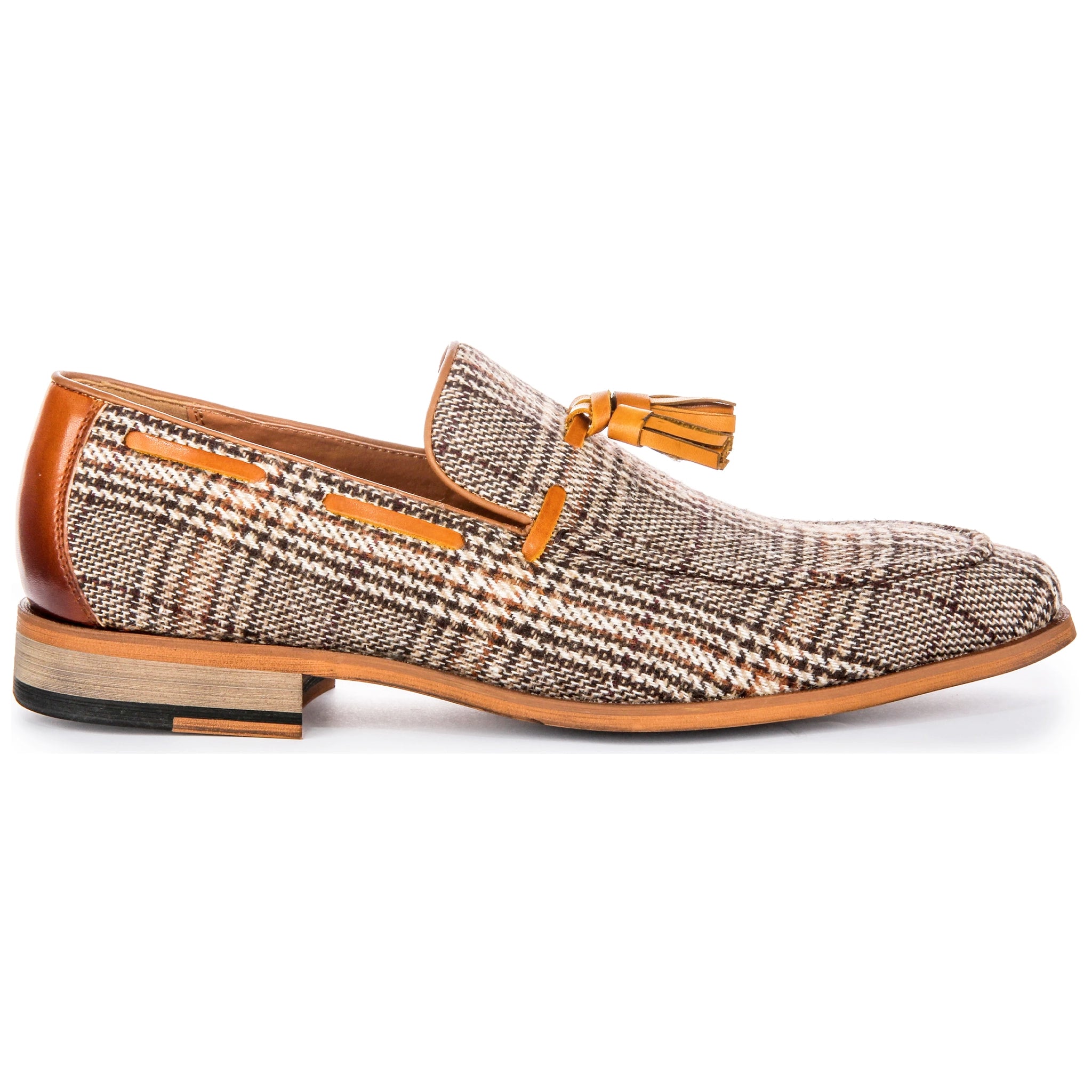 Albie Fabric Brown Beige Check Loafers