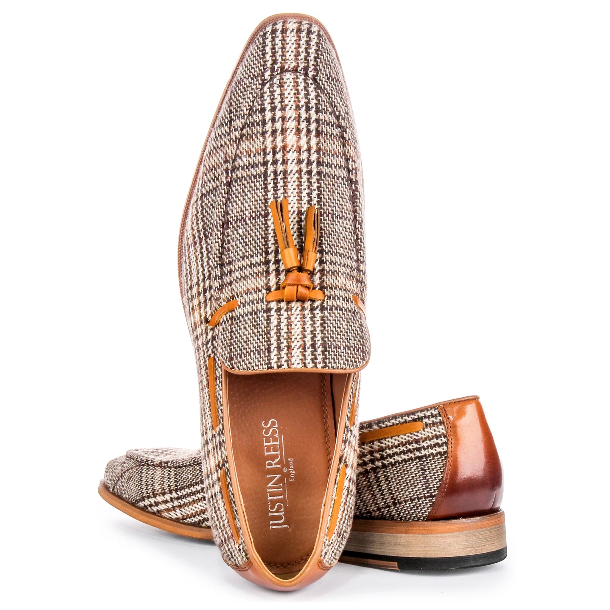 Albie Fabric Brown Beige Check Loafers