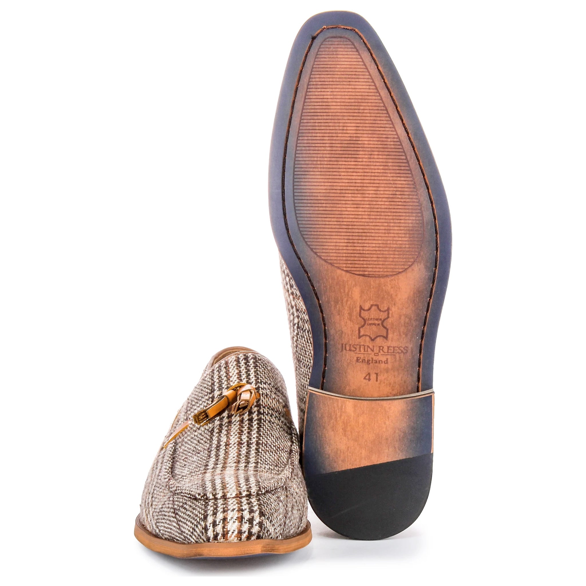 Albie Fabric Brown Beige Check Loafers