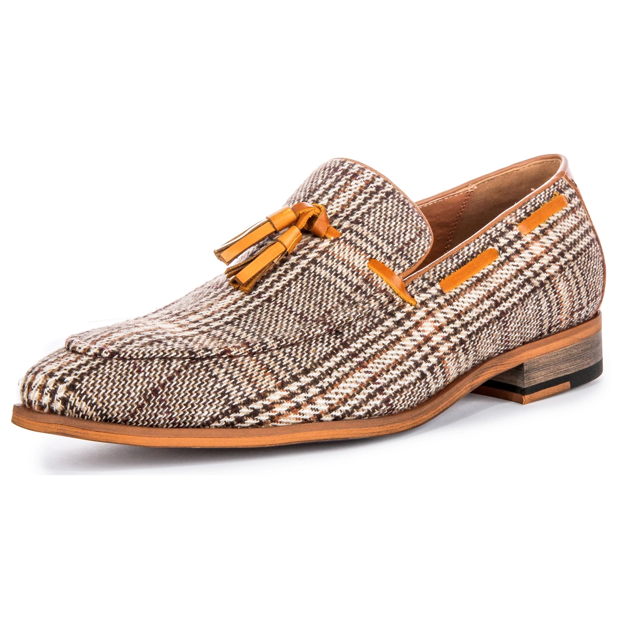 Albie Fabric Brown Beige Check Loafers