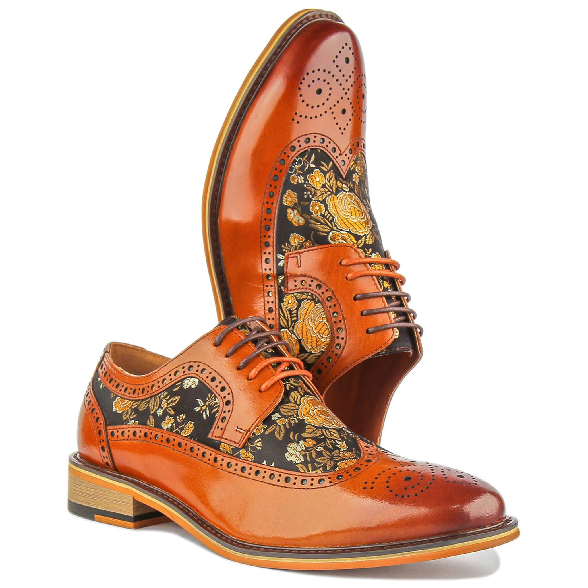 Ross Brogue Shoes in Brown Floral