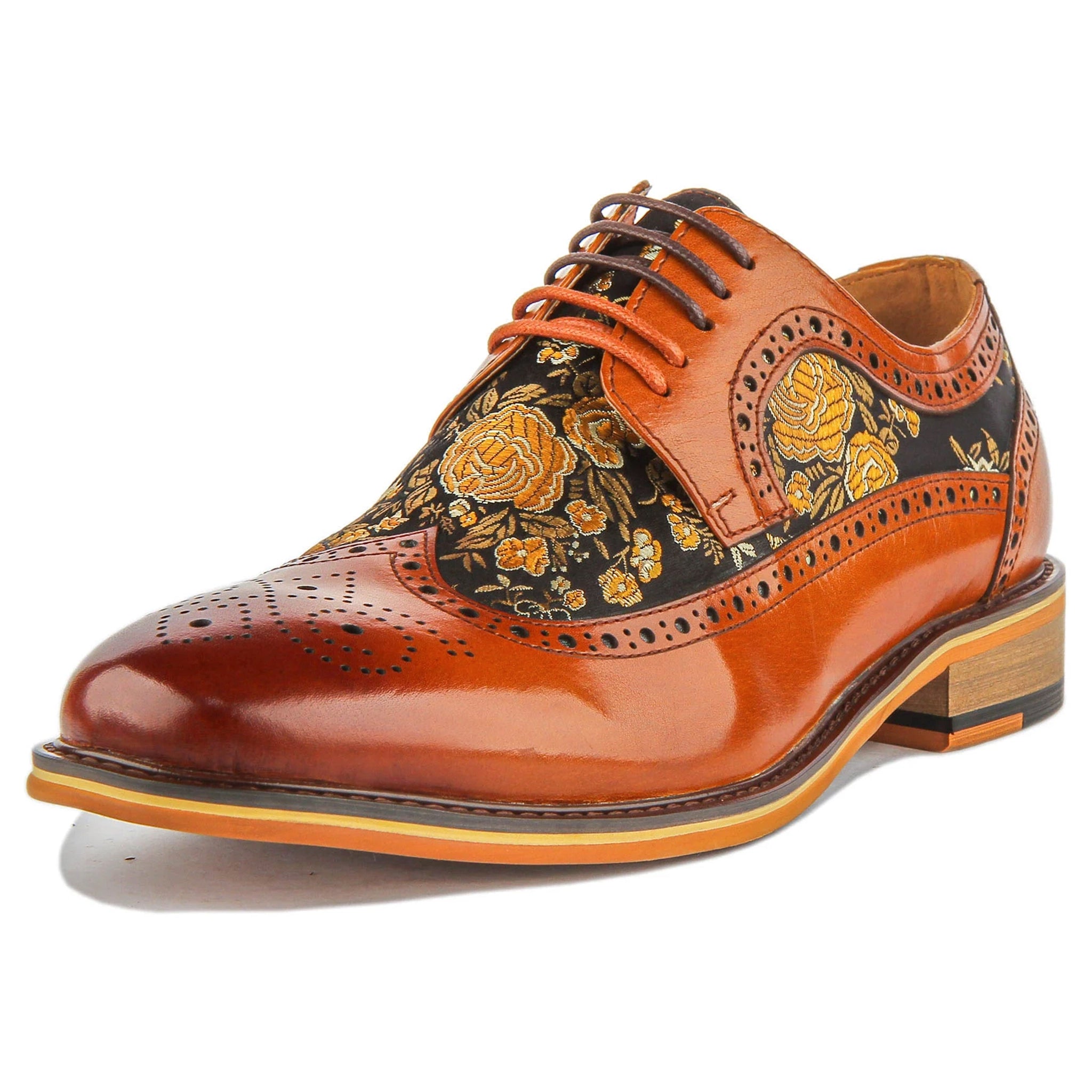 Ross Brogue Shoes in Brown Floral