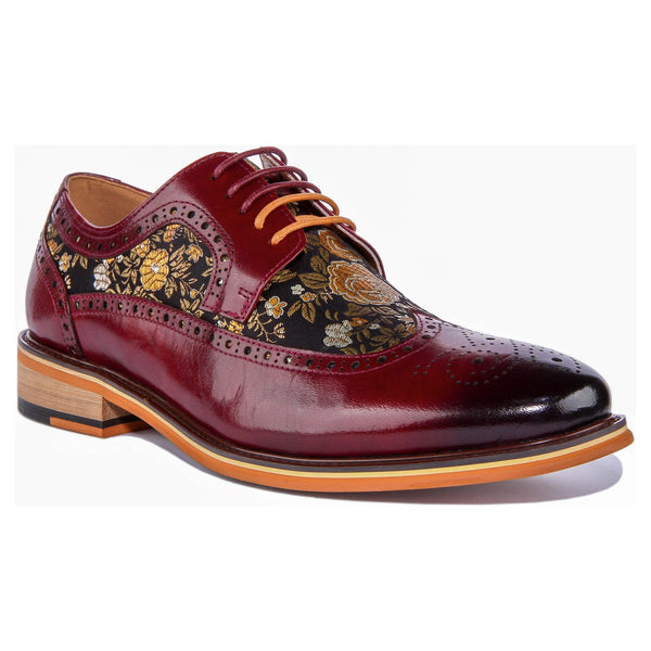 Ross Brogue Shoes in Wine Floral