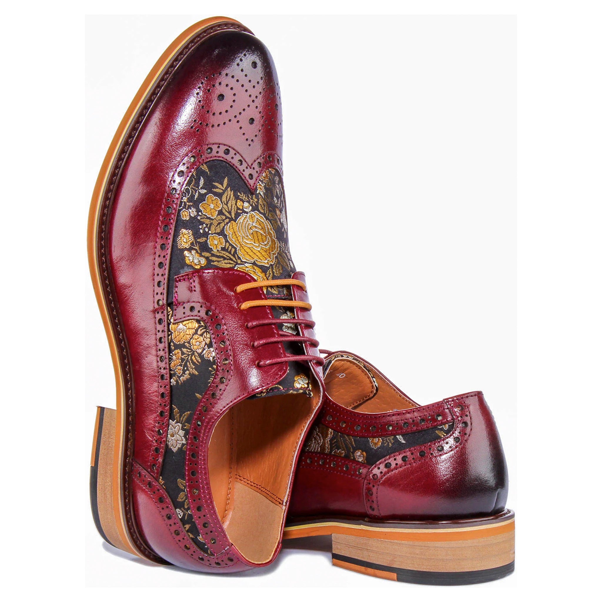 Ross Brogue Shoes in Wine Floral