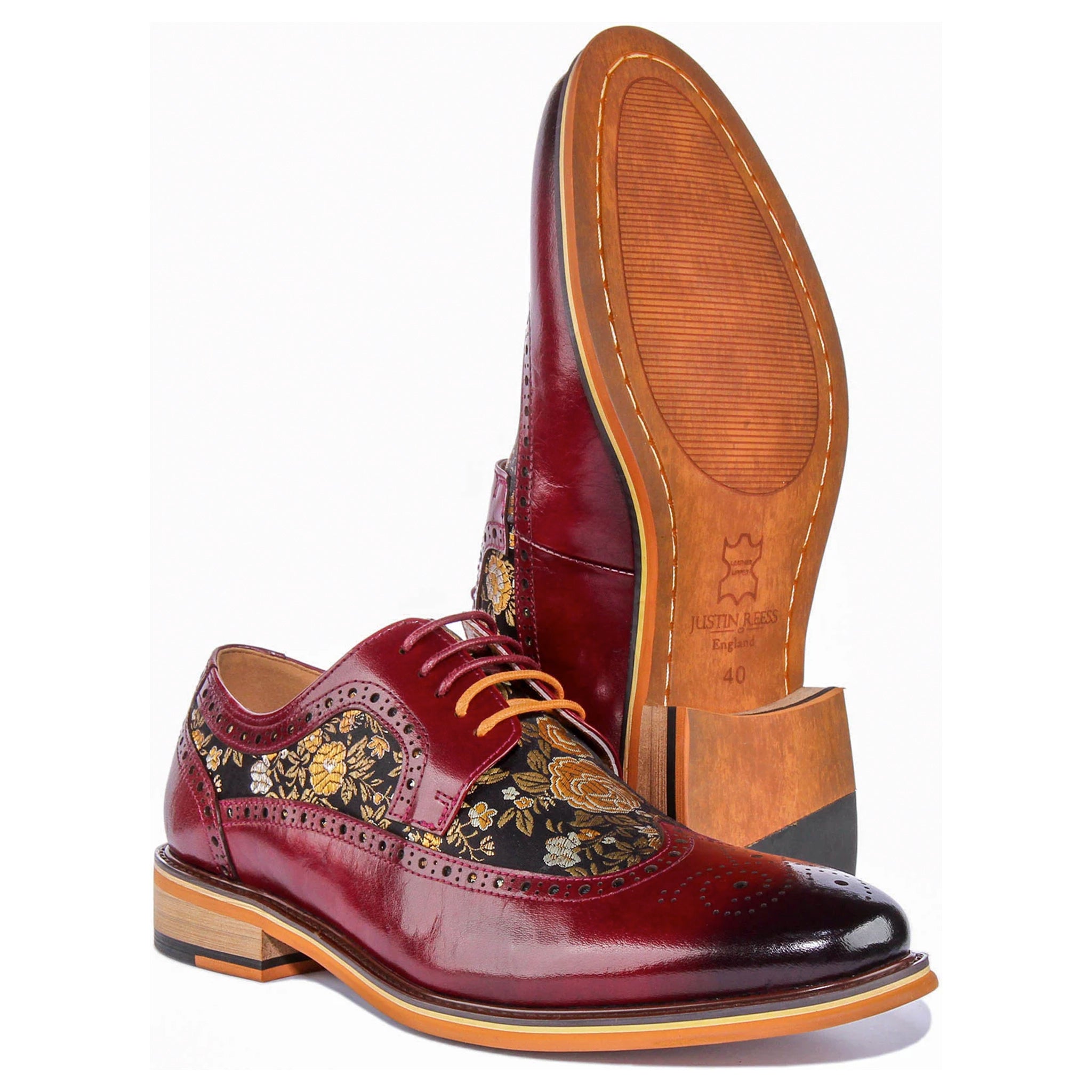 Ross Brogue Shoes in Wine Floral