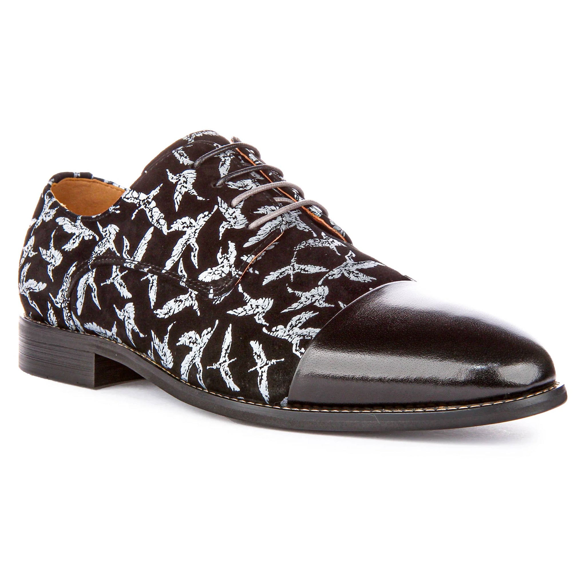 Silas Black Lace Up Bird Print Shoes