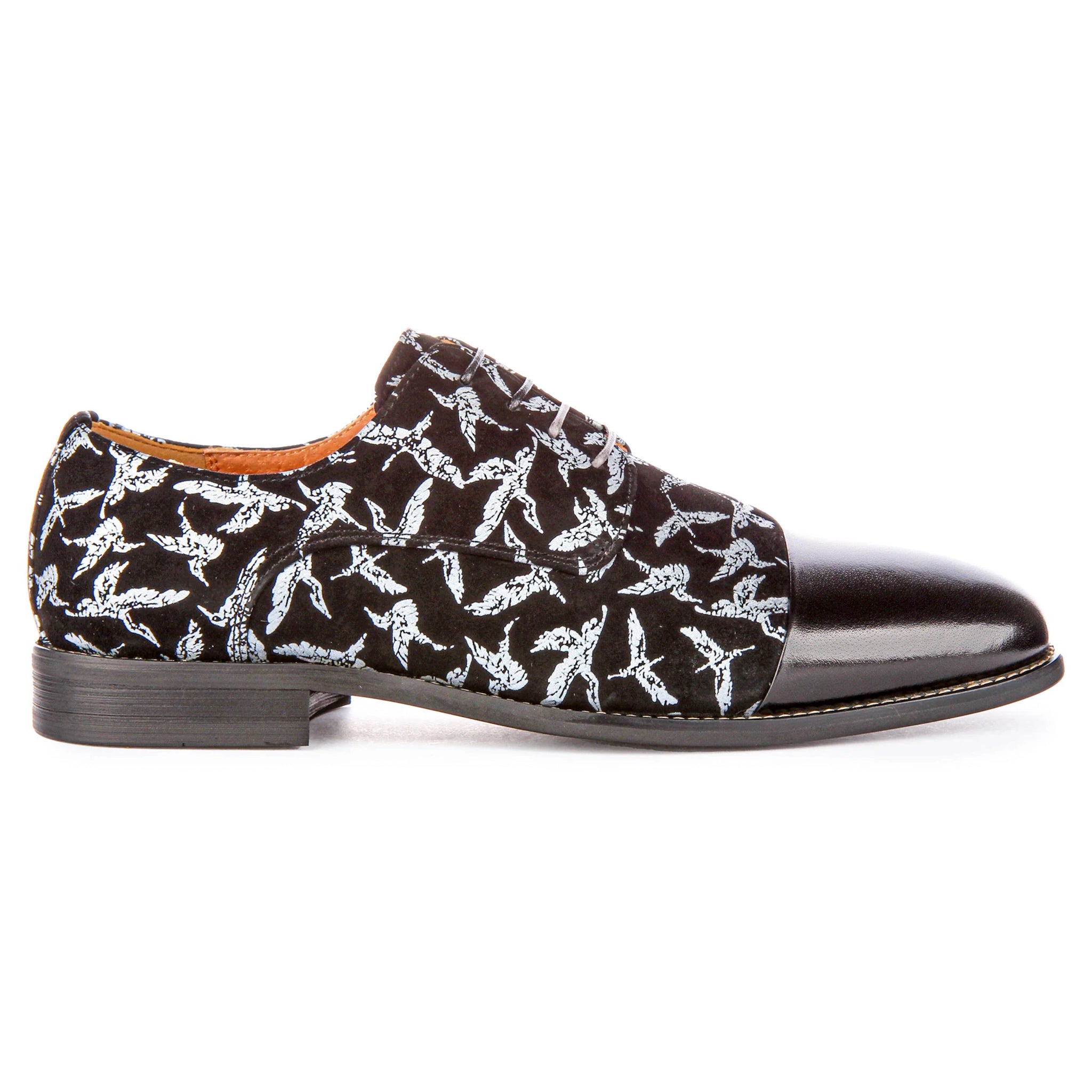 Silas Black Lace Up Bird Print Shoes