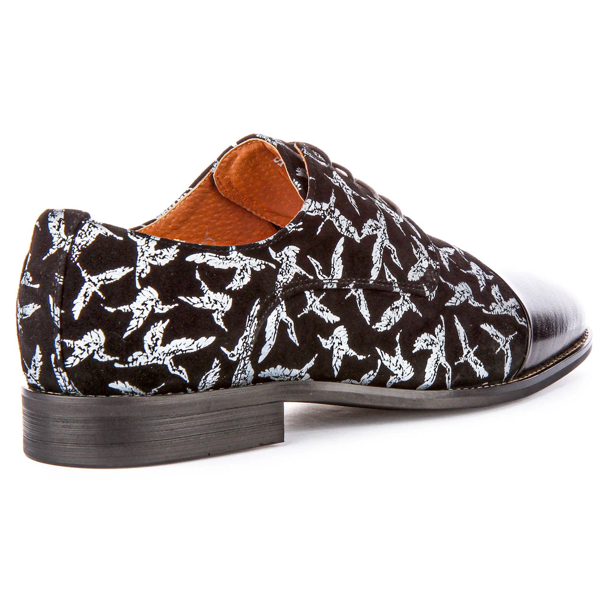 Silas Black Lace Up Bird Print Shoes