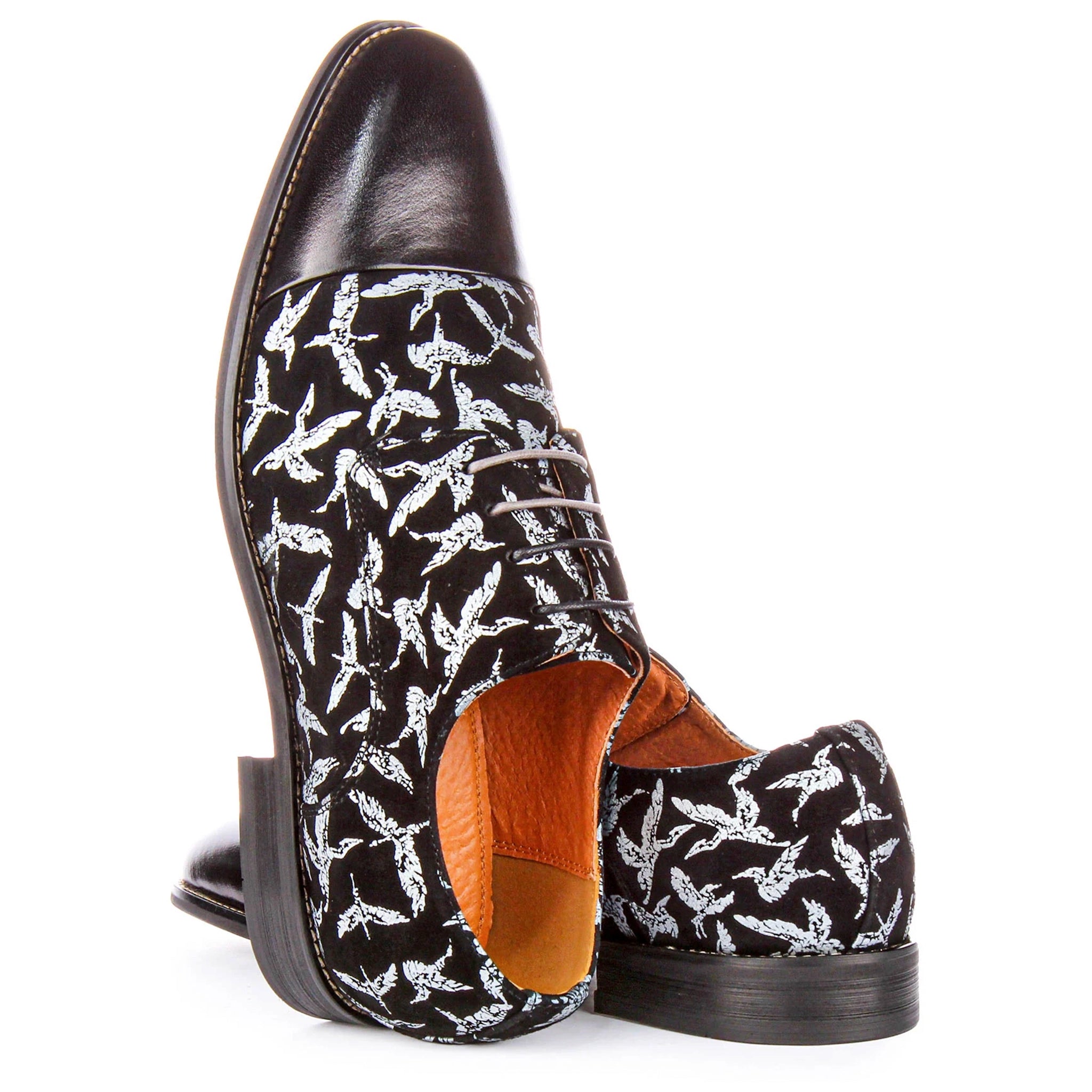 Silas Black Lace Up Bird Print Shoes