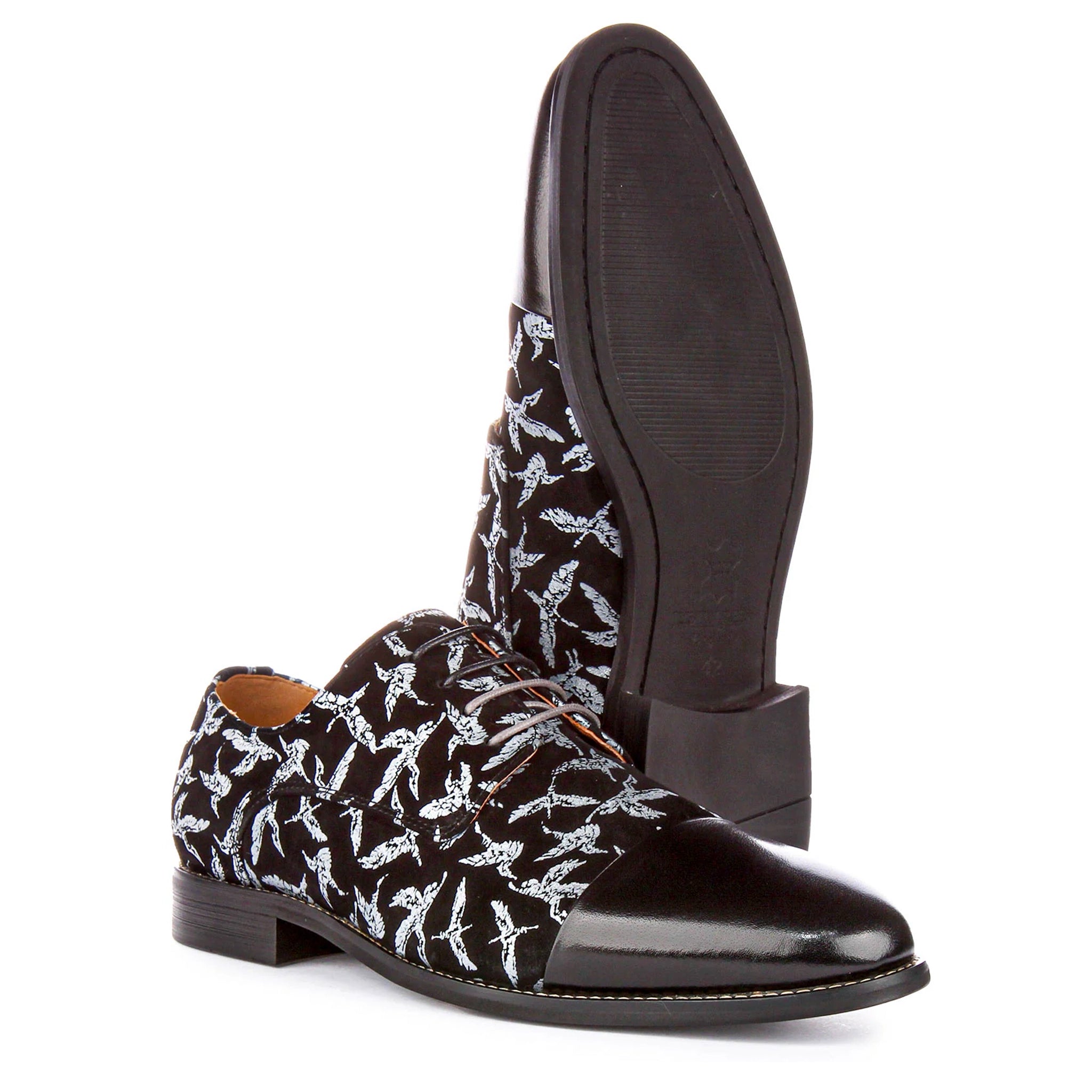 Silas Black Lace Up Bird Print Shoes