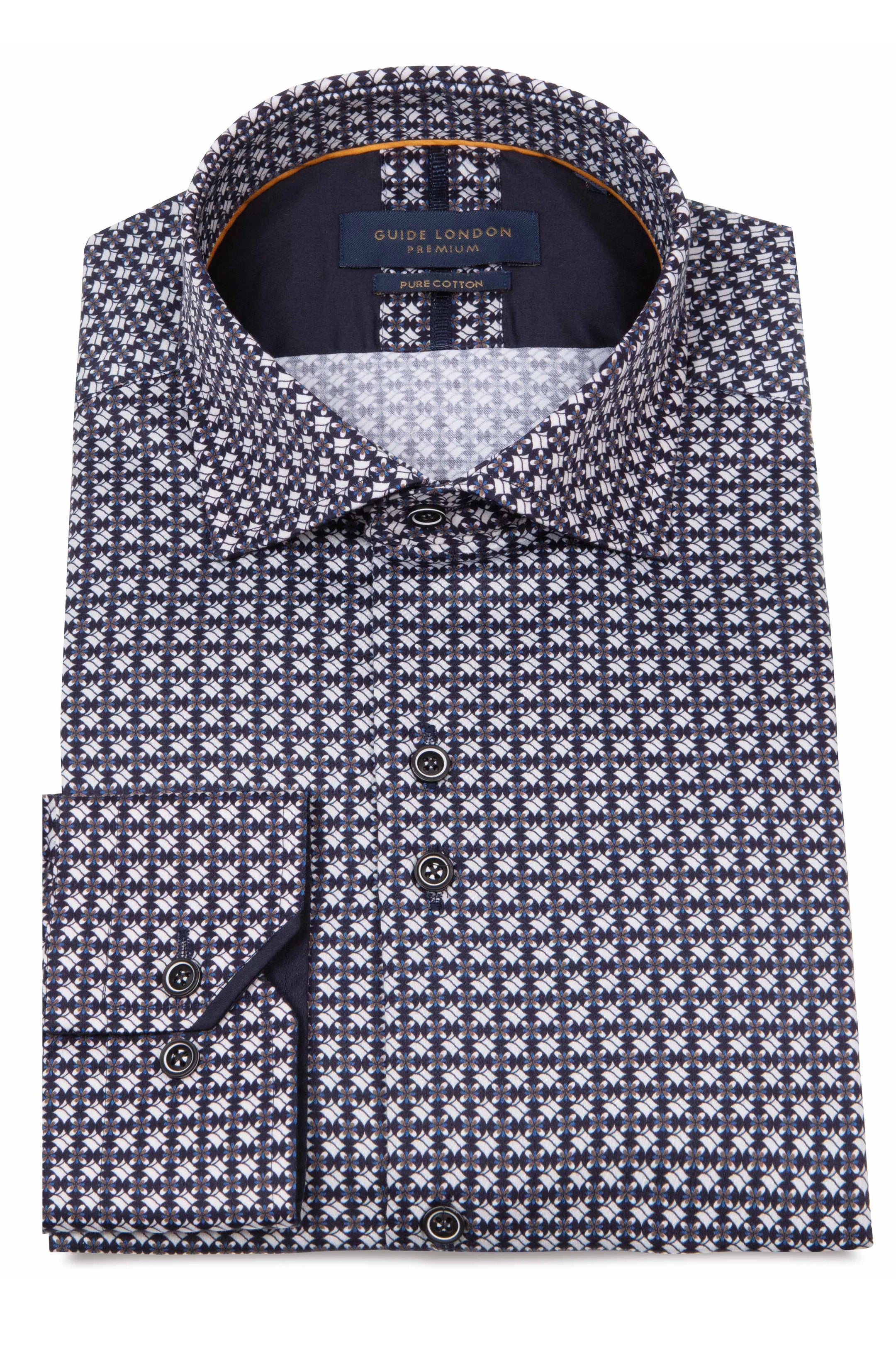 Guide London Navy Geometric Cotton Shirt