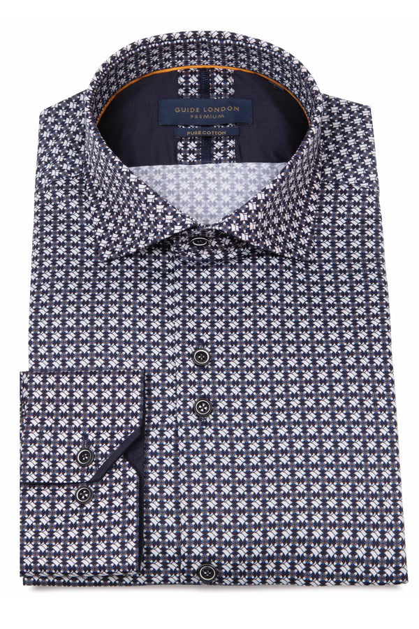 Guide London Navy Geometric Cotton Shirt