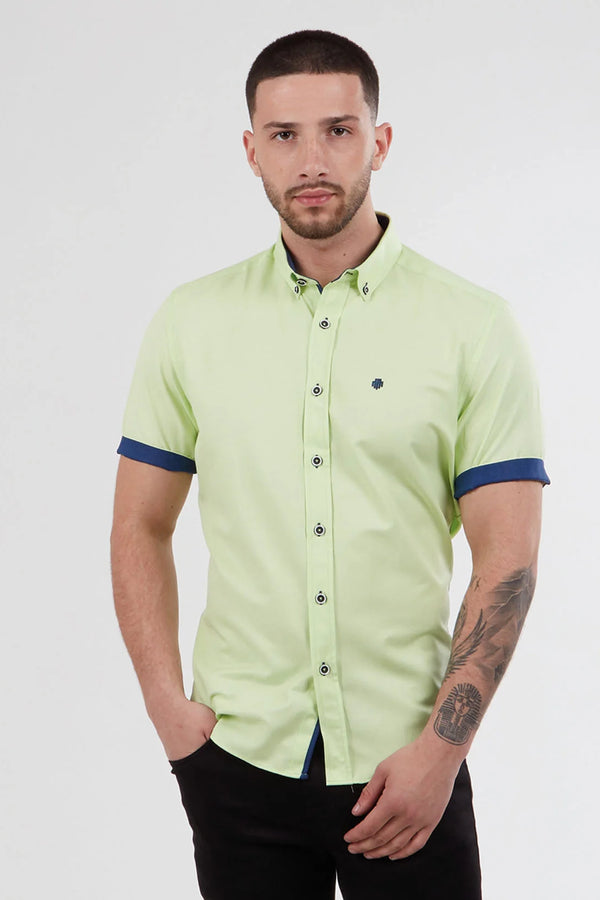 Mish Mash Regular Fit Summit Pale Green Oxford Short Sleeve Shirt