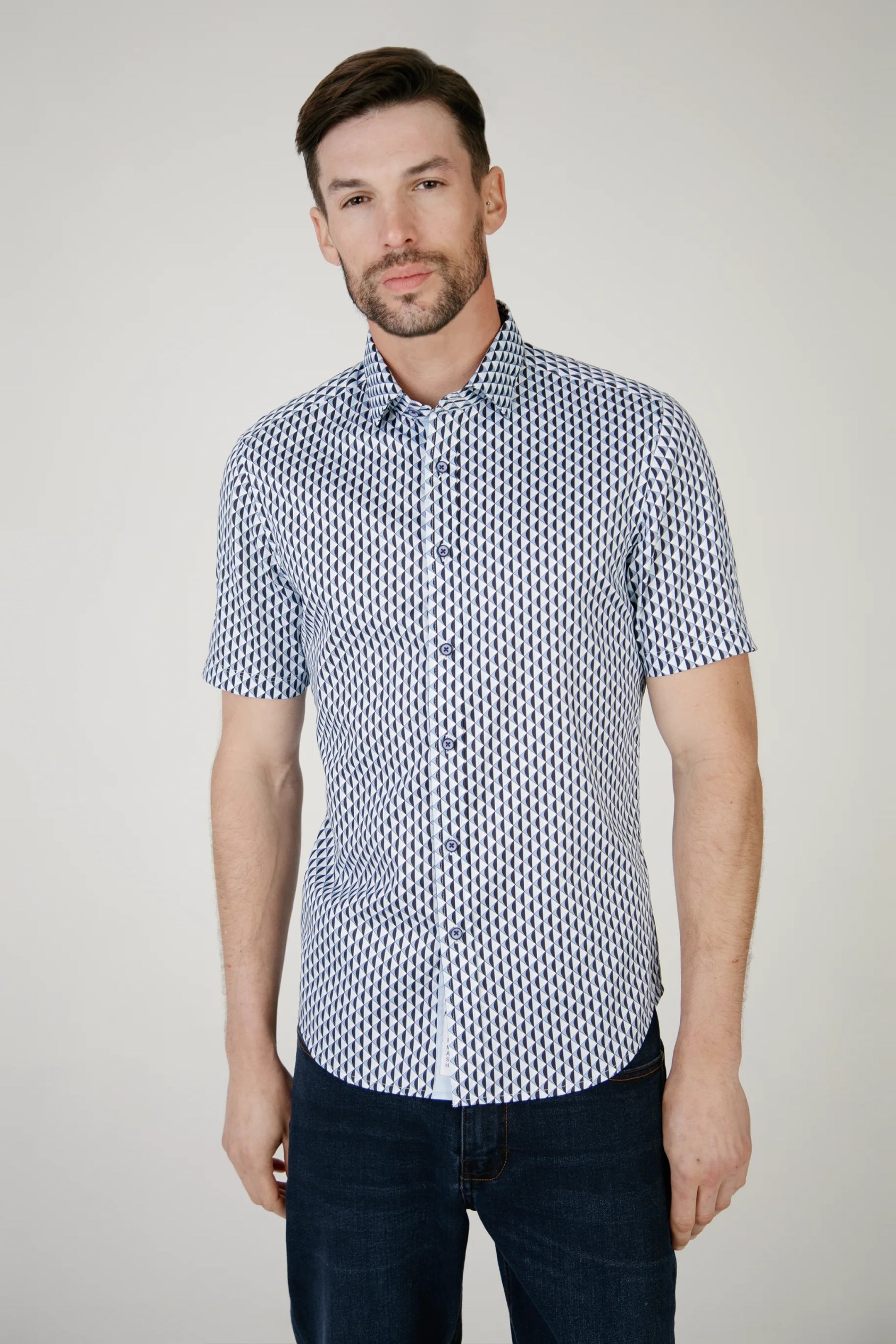 Mish Mash Trento White & Sky Blue Short Sleeve Shirt