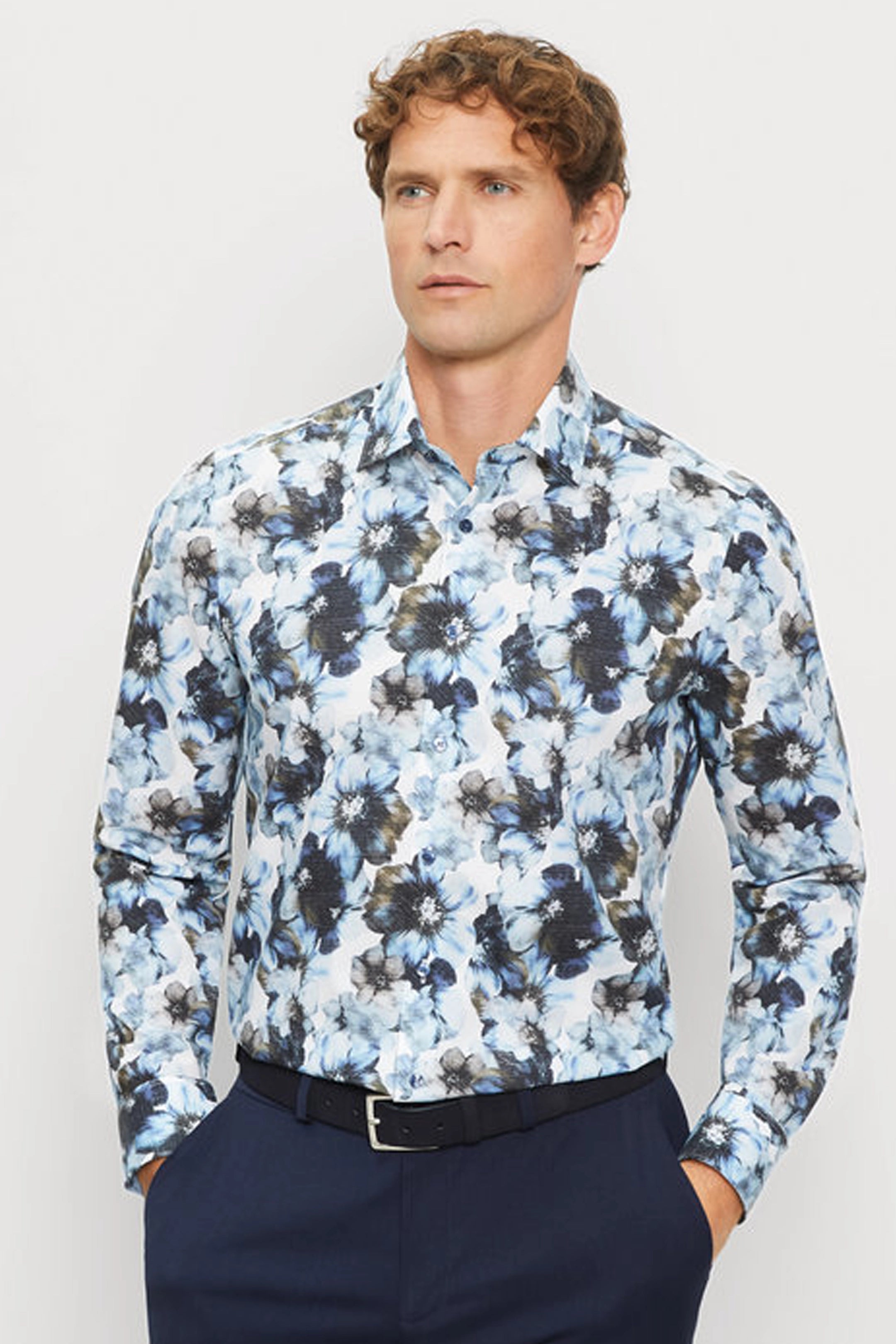 Olymp Body Blue Floral Shirt