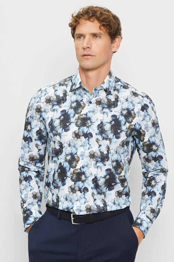 Olymp Body Blue Floral Shirt