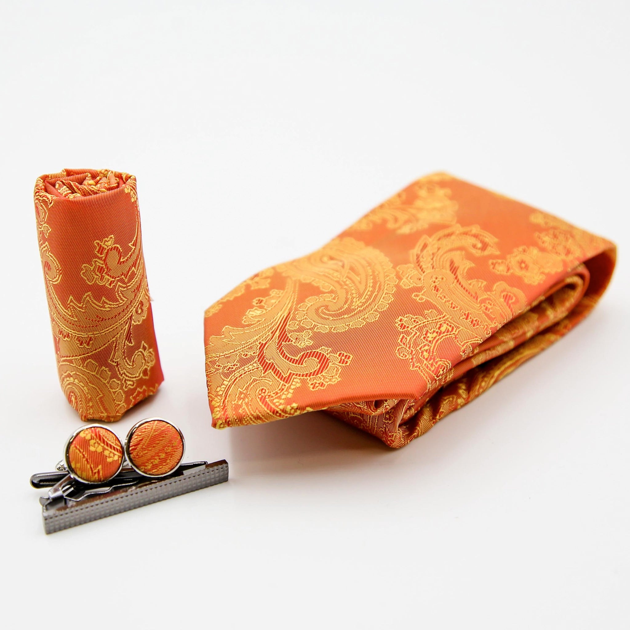 Orange Paisley Tie Set