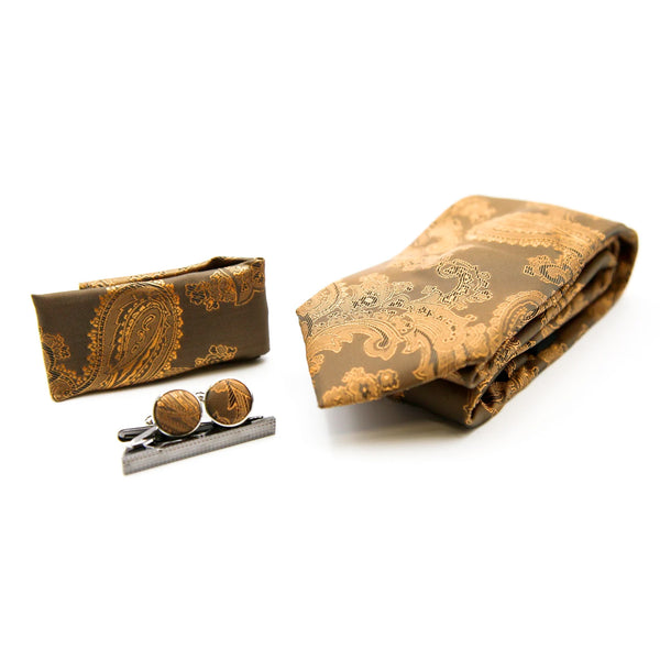 Gold/Brown Paisley Tie Set