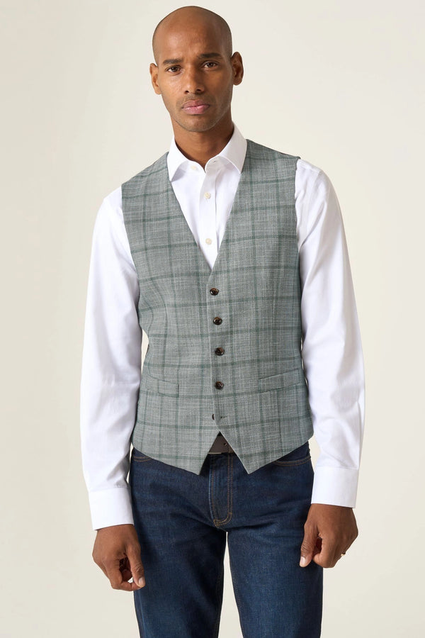 Valetta Grey-Green Check Waistcoat