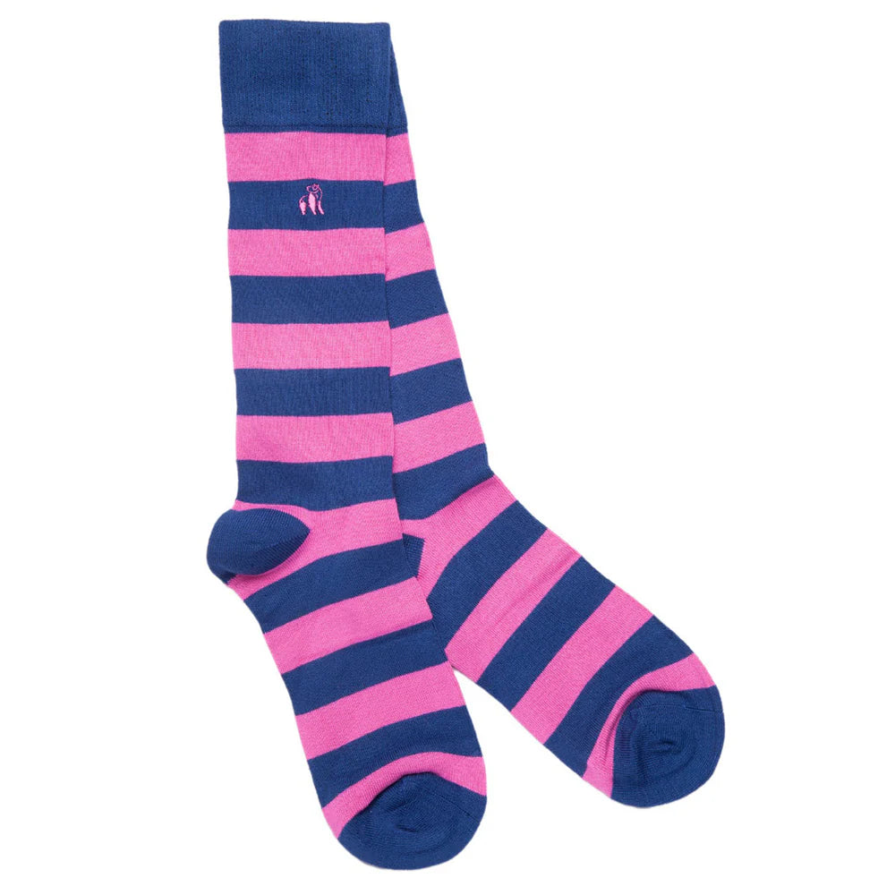 Swole Panda SP088 Rich Pink Striped Bamboo Socks