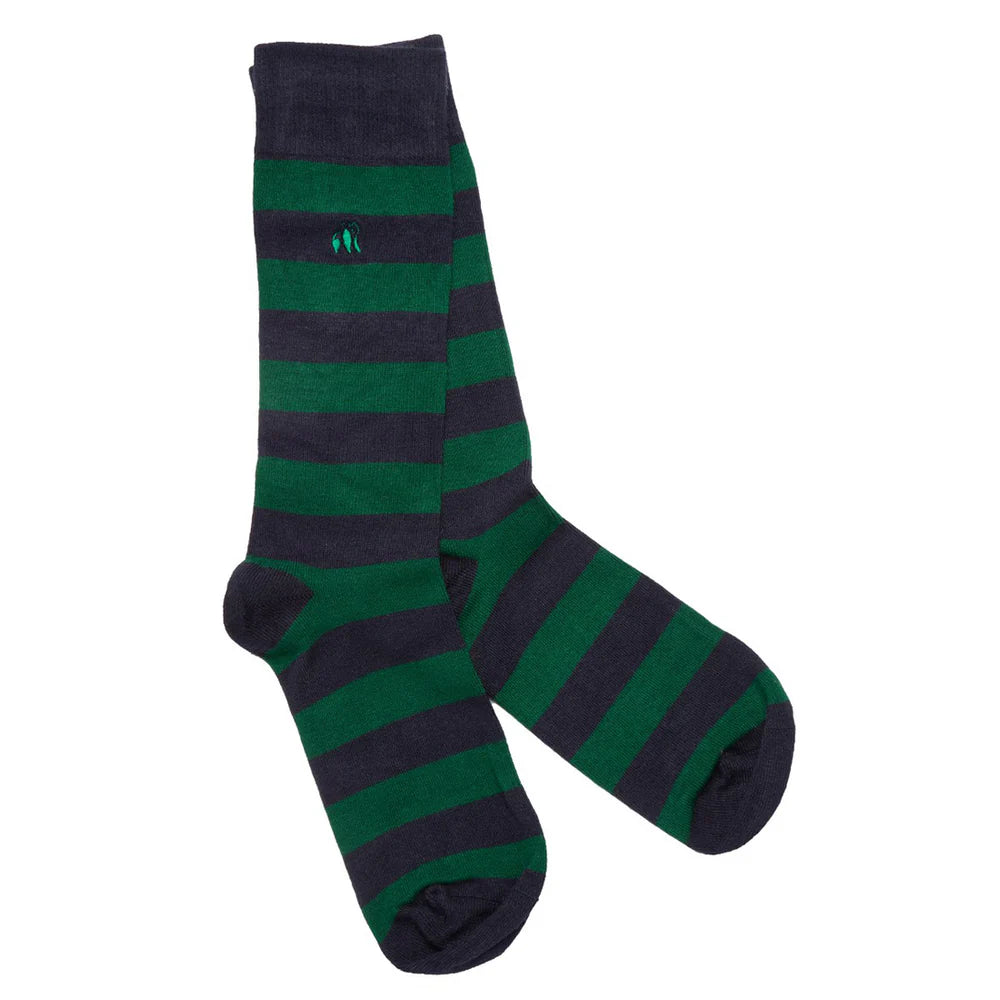 Swole Panda SP283 Green and Navy Striped Bamboo Socks