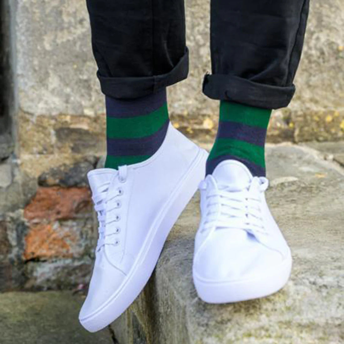 Swole Panda SP283 Green and Navy Striped Bamboo Socks
