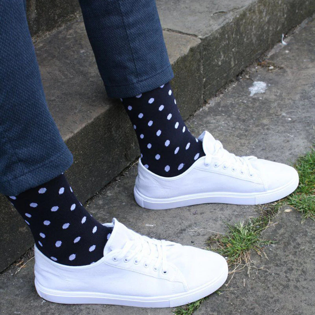 Swole Panda SP314 Navy Polka Dot Bamboo Socks