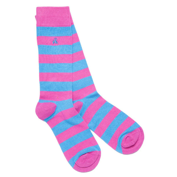Swole Panda SP282 Pink and Light Blue Striped Bamboo Socks