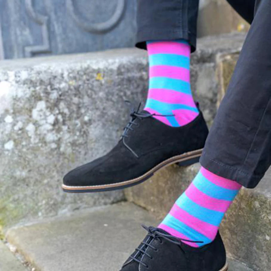 Swole Panda SP282 Pink and Light Blue Striped Bamboo Socks