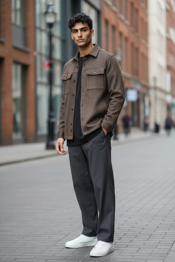 Van Larsson Dark Stone Faux Suede Stretch Shacket