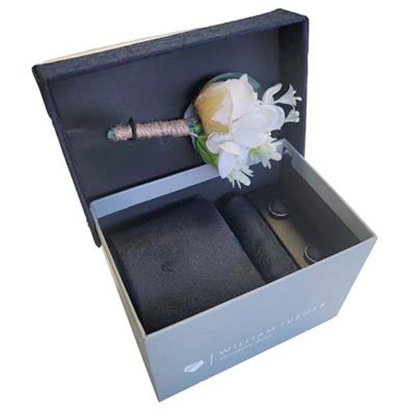 Midnight Mini Paisley Tie, Hanky, Corsage &  Cufflinks Gift Box Set
