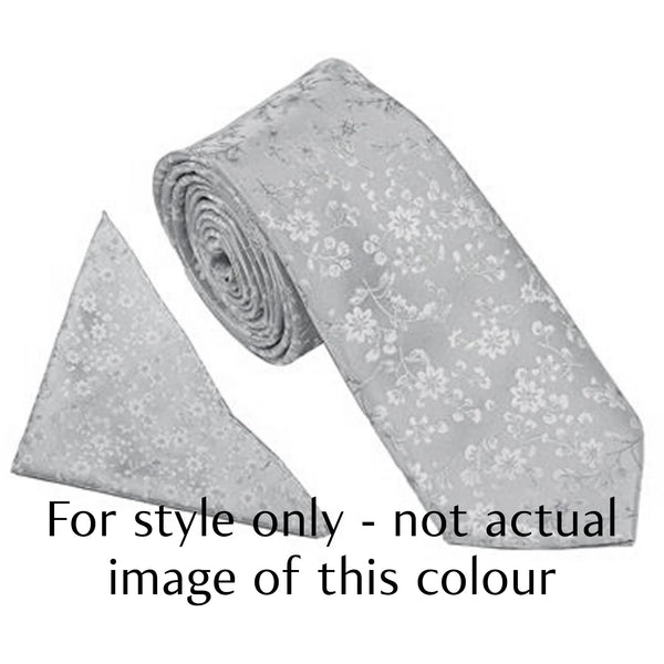 Silver/Pink Floral Blossom Tie and Pocket Square Set