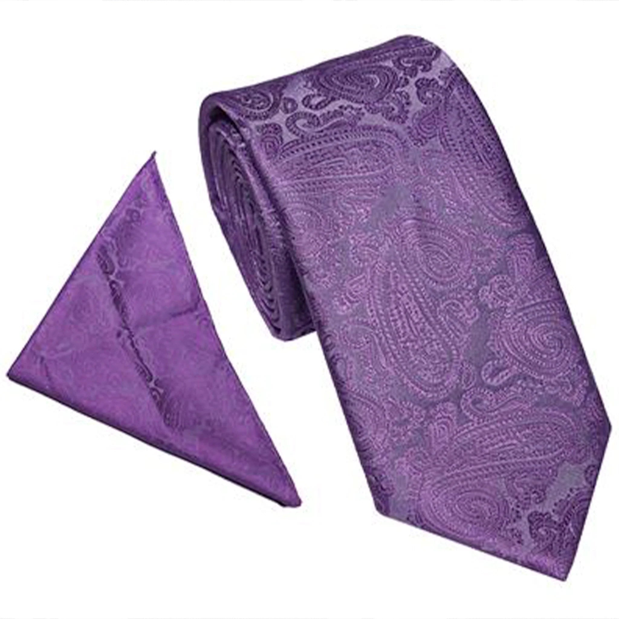 Purple Paisley Tie and Pocket Square Set