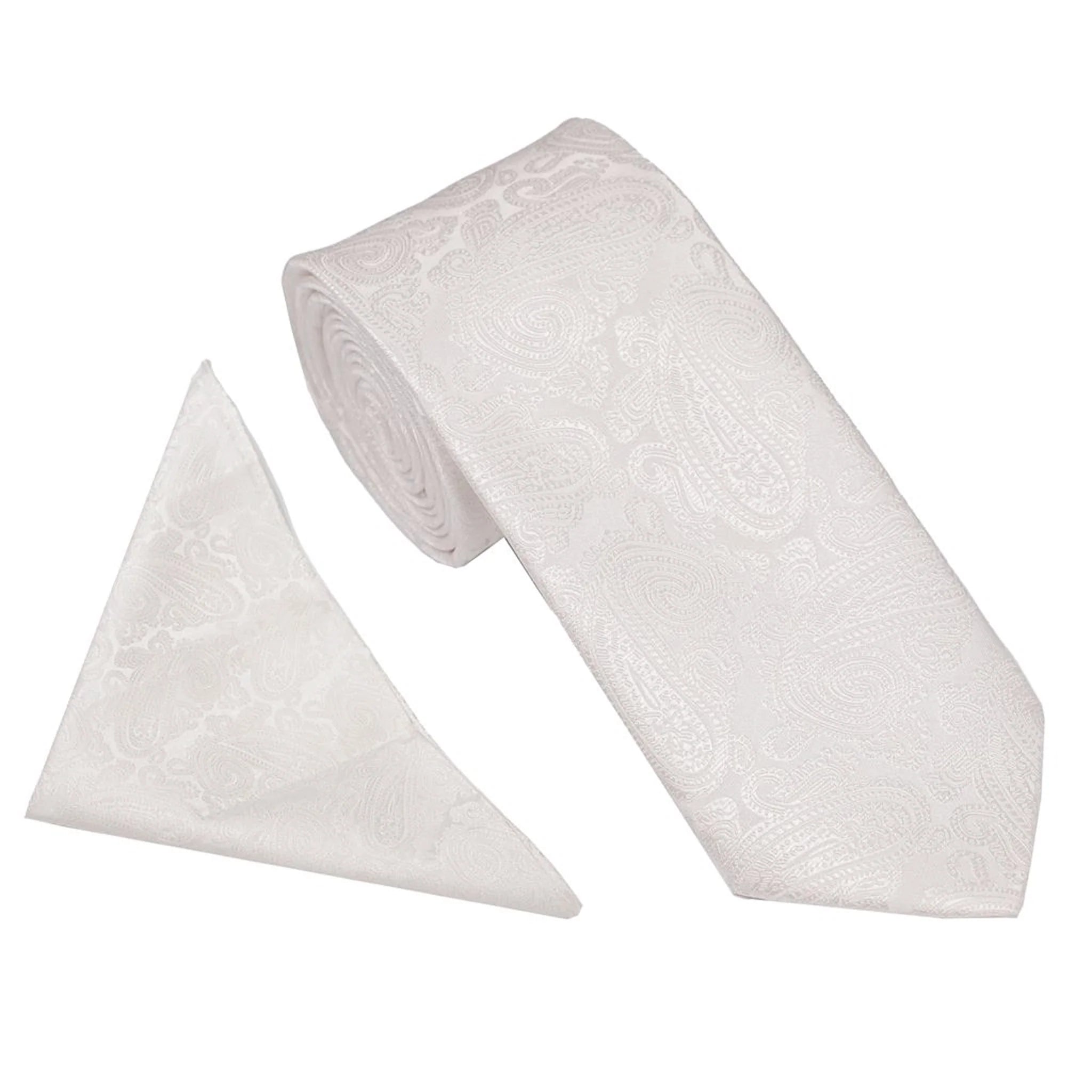Ivory Boys Wedding Paisley 45" Tie and Pocket Square Set