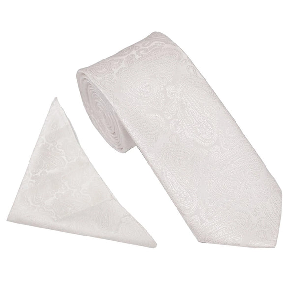 Ivory Boys Wedding Paisley 45" Tie and Pocket Square Set