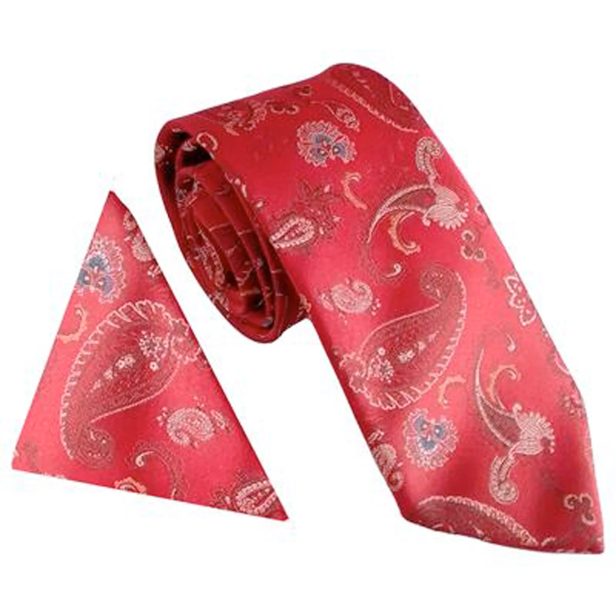 Red Strong Paisley Tie and Pocket Square Set