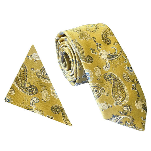 Gold Strong Paisley Tie and Pocket Square Set
