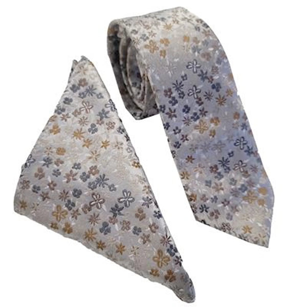 Stone Floral Mini Tie and Pocket Square Set